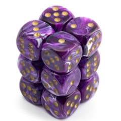 Chessex Dice CHX 27637 Vortex 16mm D6 Purple w/ Gold Set of 12